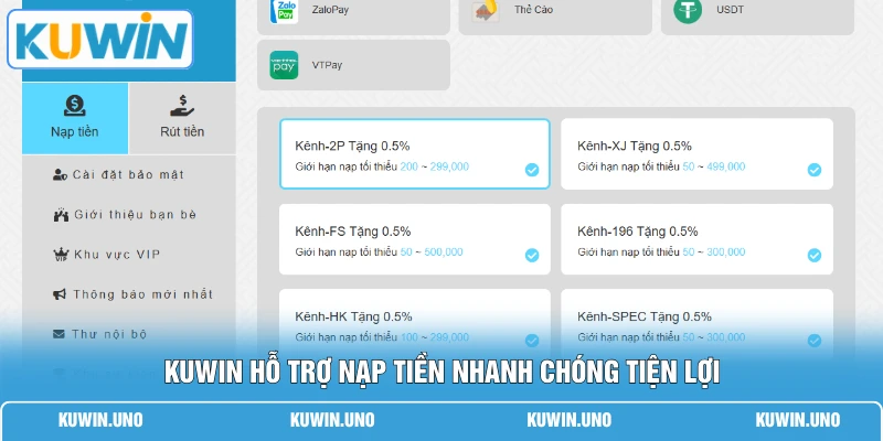 Home 26 KUWIN hỗ trợ nạp tiền nhanh chóng tiện lợi