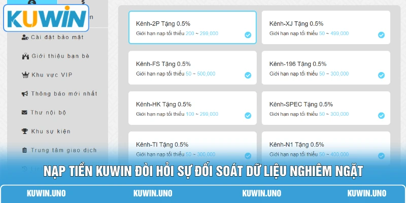 Nạp Tiền KUWIN 1 Nạp tiền KUWIN đòi hỏi sự đối soát dữ liệu nghiêm ngặt